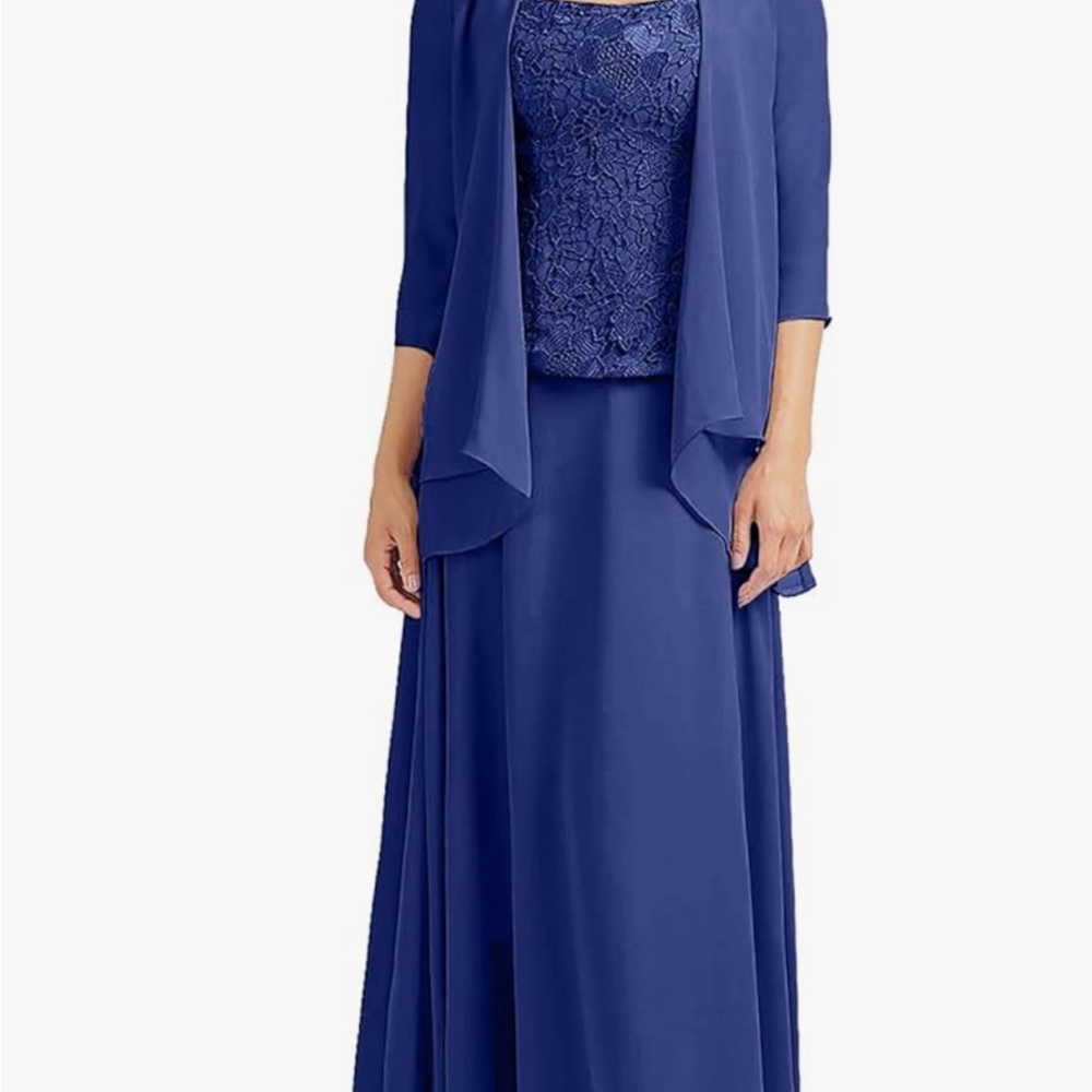 Plus size Elegant Blue Lace Evening Gown with Jacket